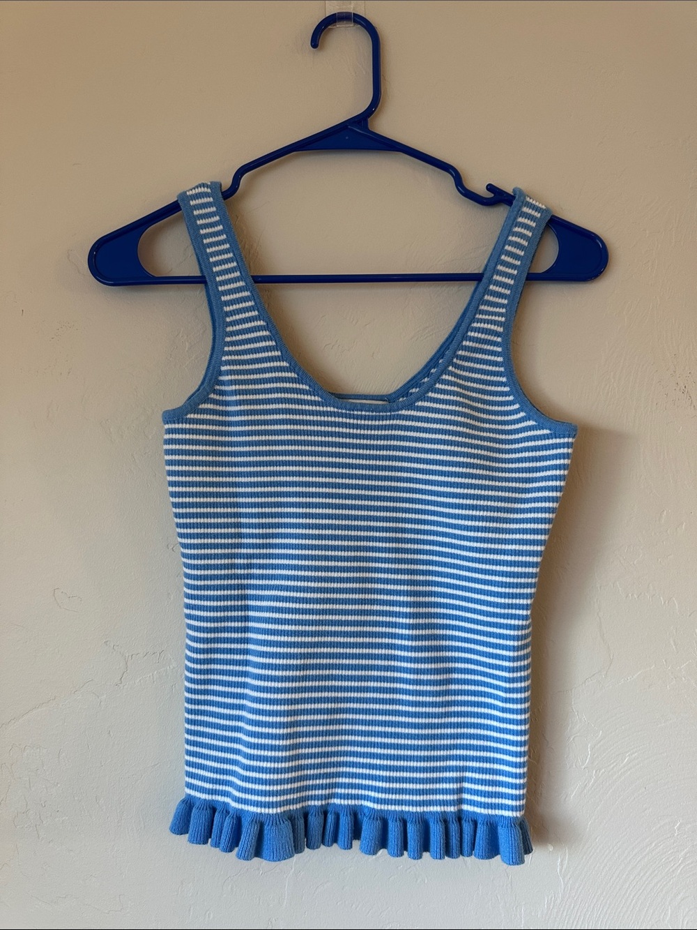 Free Assembly Striped Ruffle Hem Tank Top in Blue & White Size Small